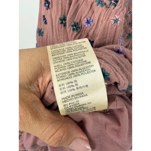 Free People Mini Dress Women S Mauve Pink Bubble Hem Floral Embroidered Cottage - Picture 10 of 11
